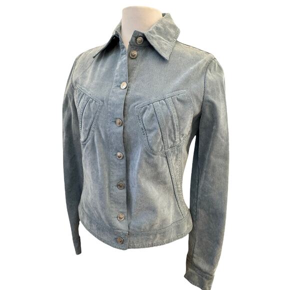 Versace Jeans Couture VTG Womens Blue Button Corduroy Collared Basic Jacket M - Picture 3 of 16